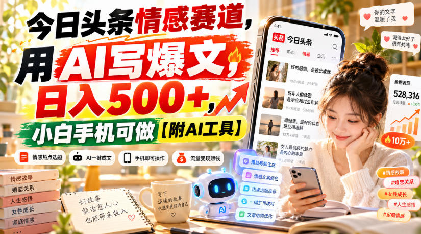 今日头条情感赛道,用AI写爆文,日入500+,小白手机可做【附AI工具】-来友网创