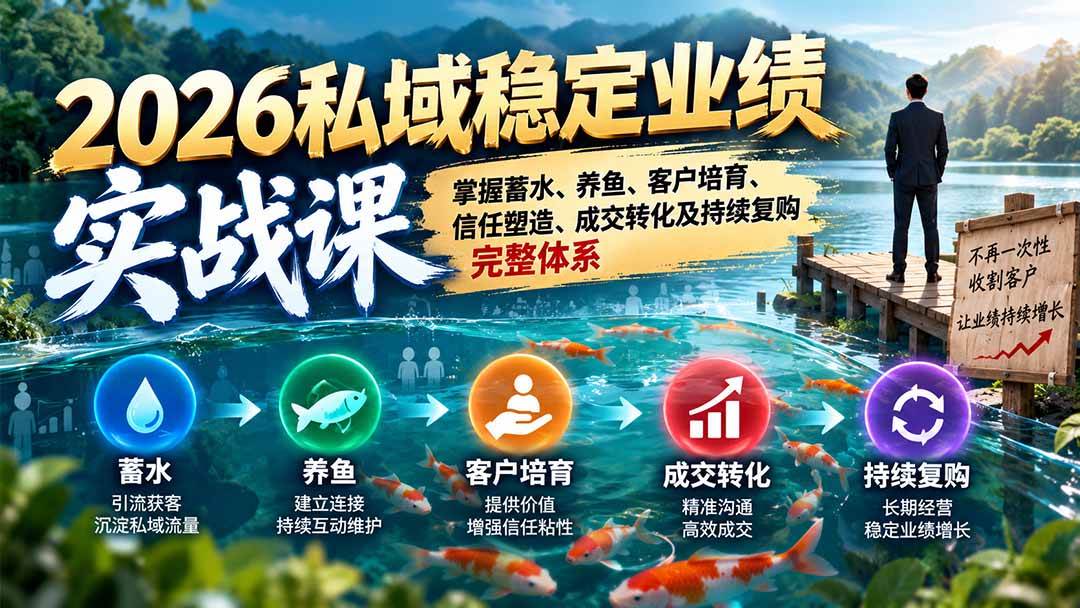 (20710期)2026私域稳定业绩实战课:掌握蓄水、养鱼、客户培育、信任塑造、成交转化及持续复购完整体系-来友网创