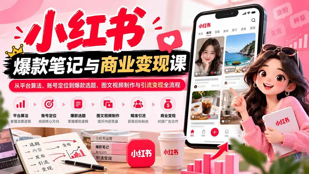 (20709期)2026小红书爆款笔记与商业变现课:从平台算法、账号定位到爆款选题、图文视频制作与引流变现全流程-来友网创