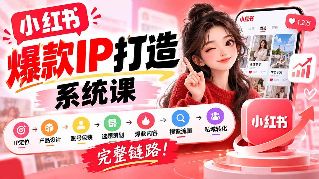 (20711期)【无水印】小红书爆款IP打造课:IP定位→产品设计→账号包装→选题策划→爆款内容→搜索流量→私域转化,完整链路-来友网创