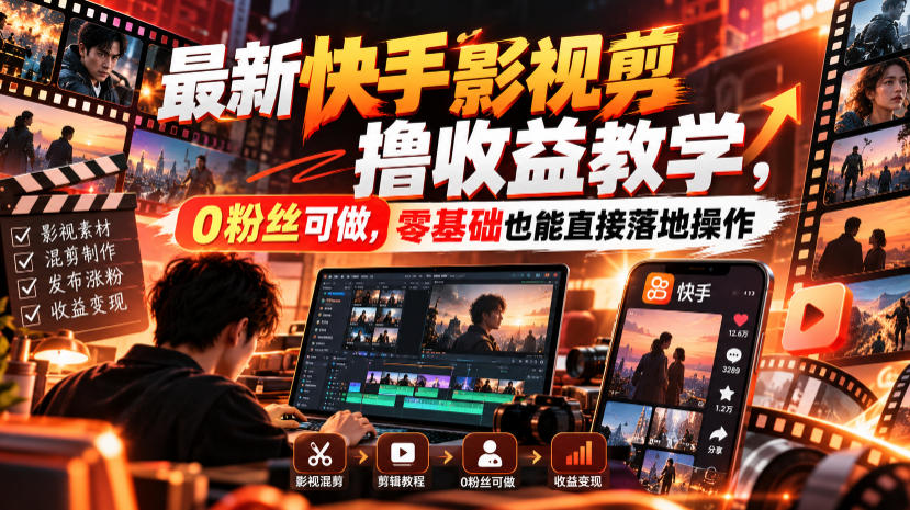最新快手影视混剪撸收益教学,0粉丝可做,零基础也能直接落地操作-来友网创