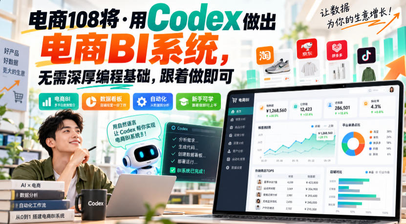 电商108将·用Codex做出电商BI系统,无需深厚编程基础,跟着做即可-来友网创