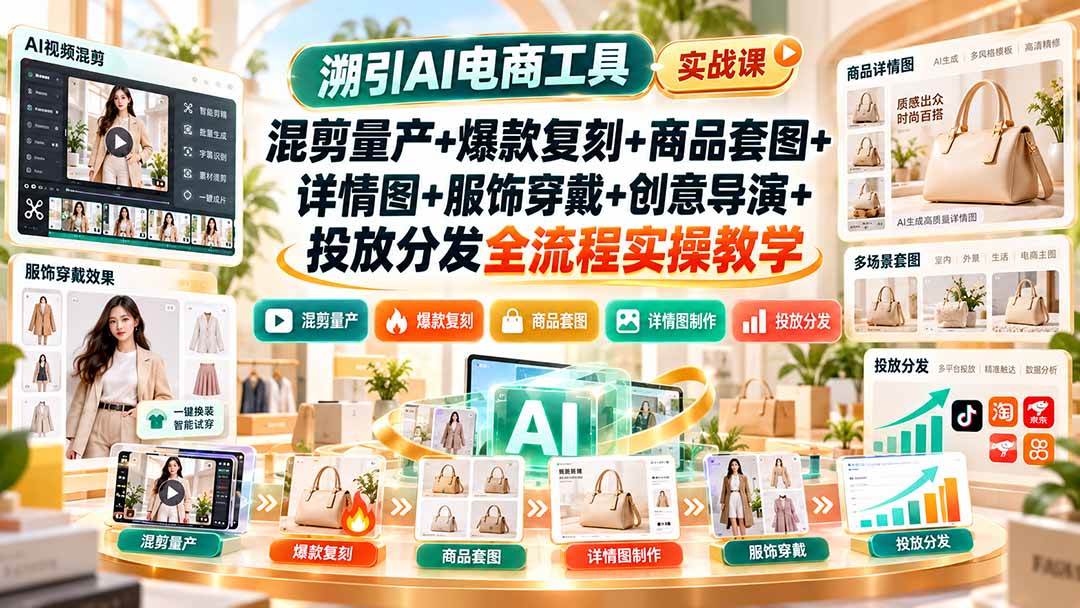 (20724期)溯引AI电商工具实战课:混剪量产+爆款复刻+商品套图+详情图+服饰穿戴+创意导演+投放分发全流程实操教学-来友网创