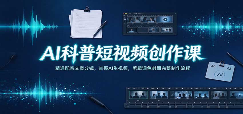 AI科普短视频创作课:精通配音文案分镜,掌握AI生视频,剪辑调色封面完整制作流程-来友网创