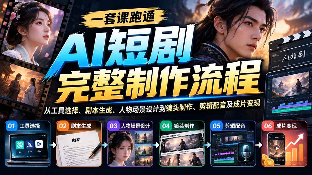 (20742期)一套课跑通AI短剧完整制作流程:从工具选择、剧本生成、人物场景设计到镜头制作、剪辑配音及成片变现-来友网创