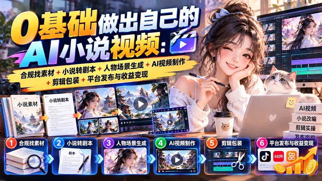 (20741期)0基础做出自己的AI小说视频:合规找素材+小说转剧本+人物场景生成+AI视频制作+剪辑包装+平台发布与收益变现-来友网创