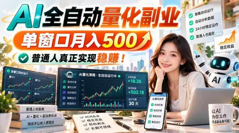 (20735期)AI全自动量化副业,单窗口月入500,普通人真正实现稳赚!-来友网创