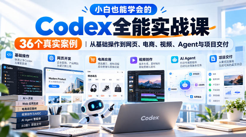 小白也能学会的Codex全能实战课|36个真实案例,从基础操作到网页、电商、视频、Agent与项目交付-来友网创