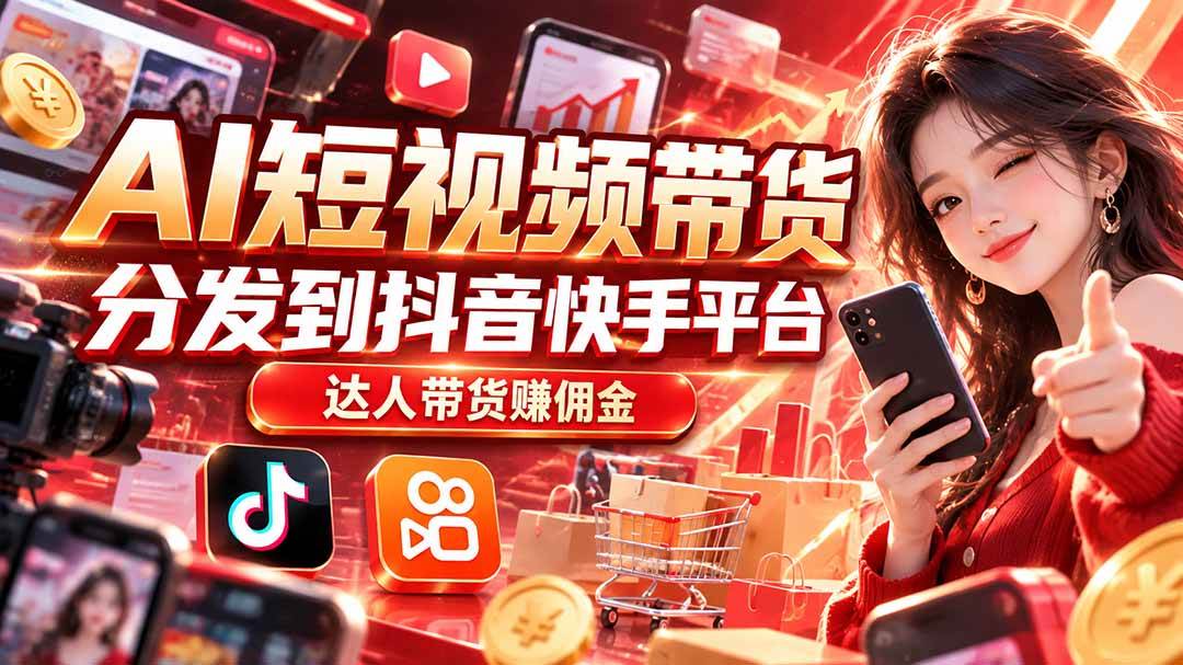 (20754期)【AI短视频带货】分发到抖音快手平台,达人带货赚佣金-来友网创