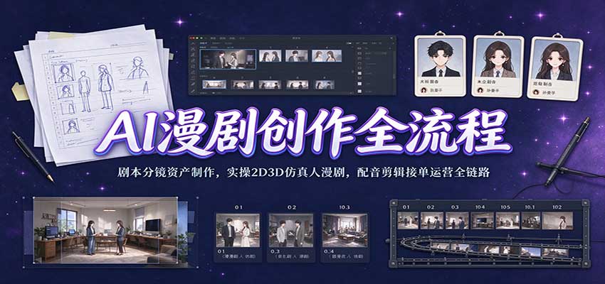 AI漫剧创作全流程:剧本分镜资产制作,实操2D3D仿真人漫剧,配音剪辑接单运营全链路-来友网创