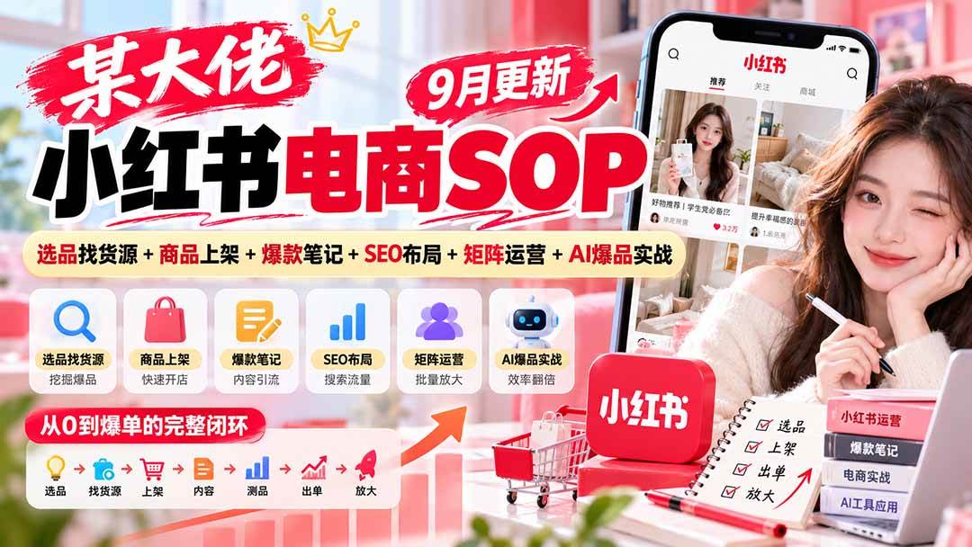 (20757期)某大佬小红书电商SOP|9月更新:选品找货源+商品上架+爆款笔记+SEO布局+矩阵运营+AI爆品实战-来友网创