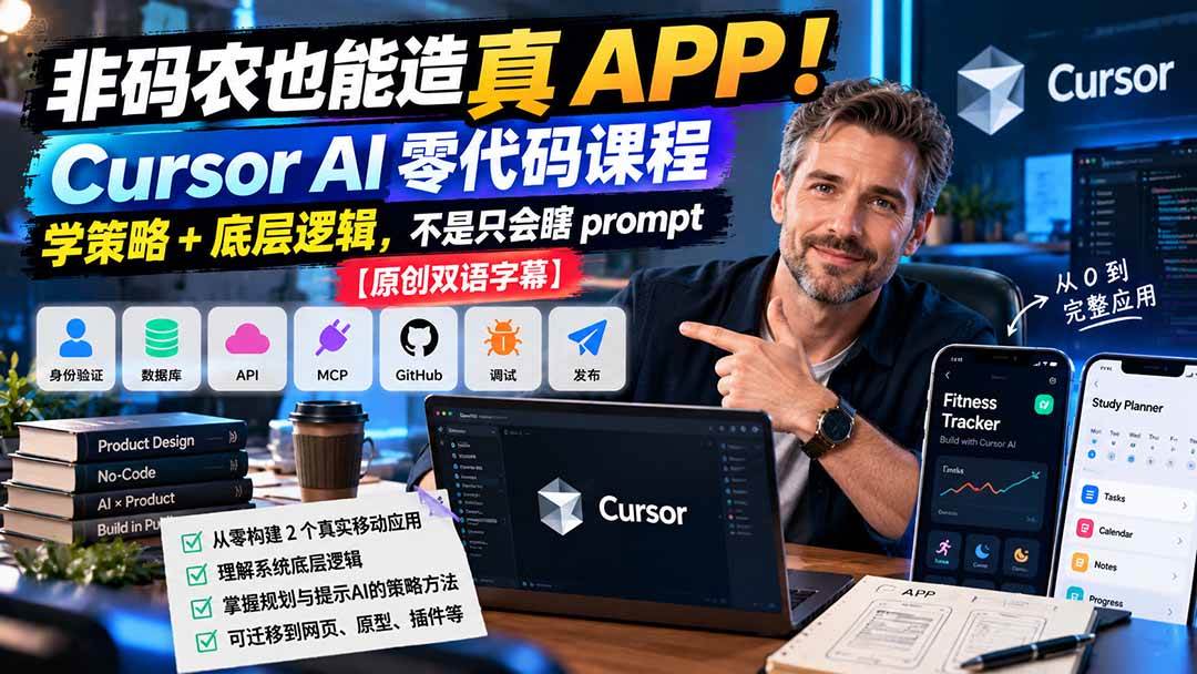 (20810期)非码农也能造真 APP!Cursor AI 零代码课程:学策略 + 底层逻辑,不是只会瞎 prompt【原创双语字幕】-来友网创