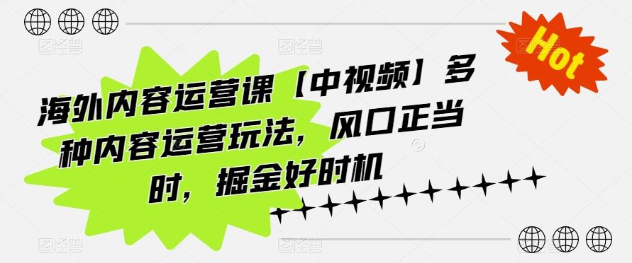 海外内容运营课【中视频】多种内容运营玩法，风口正当时，掘金好时机-来友网创