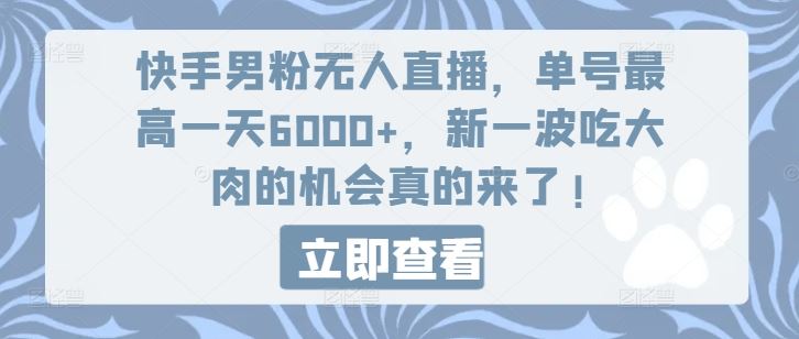 快手男粉无人直播，单号最高一天6000+，新一波吃大肉的机会真的来了-来友网创