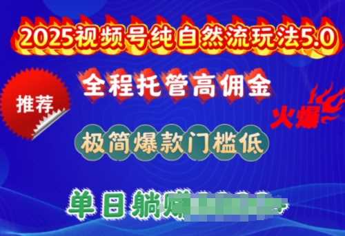 2025视频号纯自然流玩法5.0，全程托管高佣金，极简爆款门槛低，单日收益多张【揭秘】-来友网创