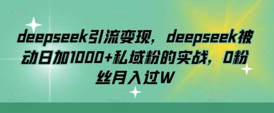 deepseek引流变现，deepseek被动日加1000+私域粉的实战，0粉丝月入过W-来友网创