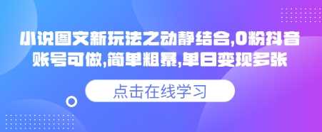 小说推文图文新玩法之动静结合，0粉抖音账号可做，简单粗暴，单日变现多张-来友网创