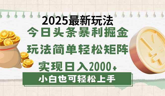 （14120期）今日头条2025最新玩法，思路简单，复制粘贴，轻松实现矩阵日入2000+-来友网创