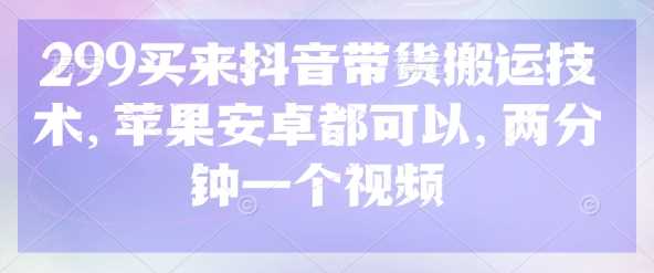299买来抖音带货搬运技术，苹果安卓都可以，两分钟一个视频-来友网创