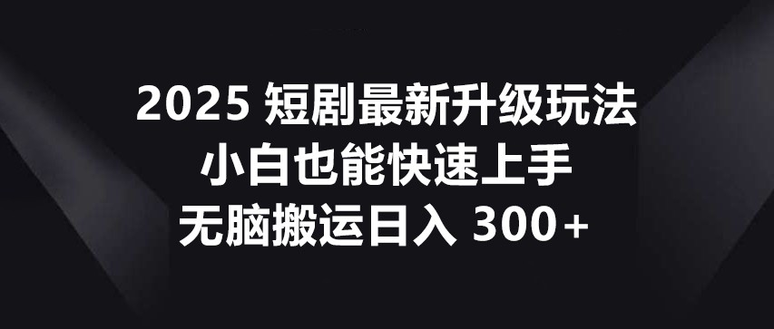 2025短剧最新升级玩法，小白也能快速上手，无脑搬运日入300+-来友网创