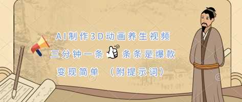 AI制作3D动画养生视频，三分钟一条，条条是爆款，变现简单(附提示词)-来友网创