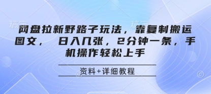 网盘拉新野路子玩法，靠复制搬运图文， 日入几张，2分钟一条，手机操作轻松上手-来友网创