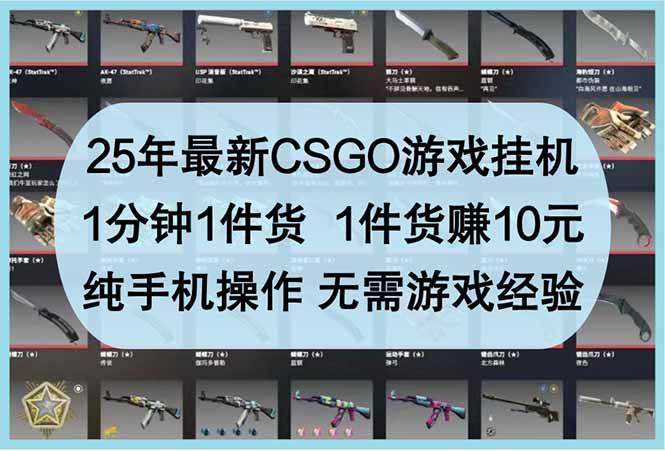 （14439期）25年最新CSGO游戏挂机，1分钟1件货，1件货赚10元 纯手机操作 无需游戏经验-来友网创