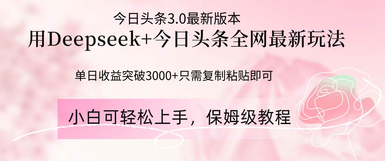 （14452期）Deepseek结合今日头条全网最新玩法，单日收益突破3000+，只需要简单的…-来友网创