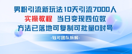 男粉引流新玩法10天引流7000人当日变现四位数可复制可批量0封号-来友网创