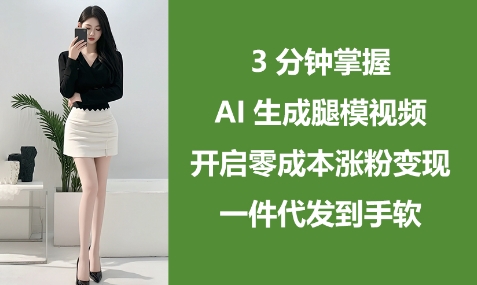 3分钟掌握AI生成腿模视频，开启零成本涨粉变现，一件代发到手软-来友网创