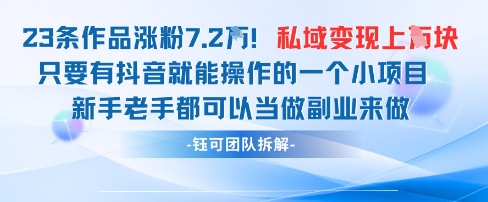 抖音私域项目23条作品涨粉7.2W，私域变现1W-来友网创