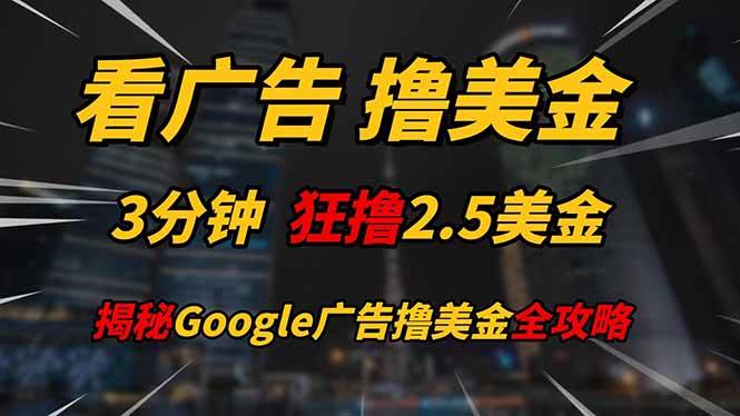 （14701期）看广告，撸美金！！3分钟赚2.5美金！！日入200美金不是梦！揭秘Google…-来友网创