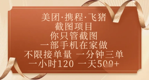 飞猪美团截图项目，你只管截图，一部手机在家做，正规平台无套路，一天5张+【揭秘】-来友网创
