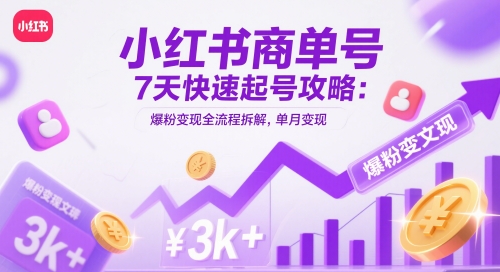 小红书商单号7天快速起号攻略：爆粉变现全流程拆解，单月变现3k+-来友网创