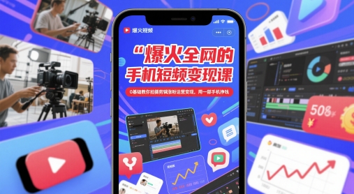 爆火全网的手机短视频变现课，0基础教你拍摄剪辑涨粉运营变现，用一部手机挣钱-来友网创