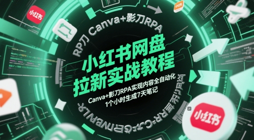 小红书网盘拉新实战教程，Canva+影刀RPA实现内容全自动化，1个小时生成7天笔记-来友网创