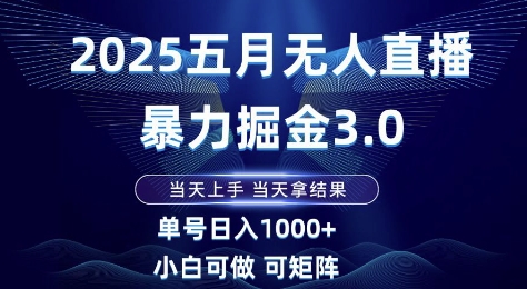2025五月无人直播暴力掘金3.0，当天上手，当天拿结果，单号日入1k+小白可做可矩阵【揭秘】-来友网创