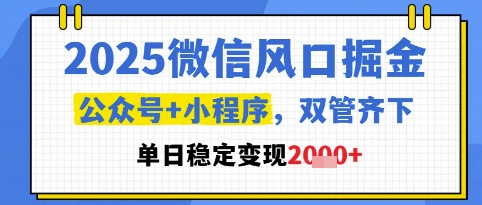 2025微信风口掘金，公众号+小程序双管齐下，单日稳定变现1k+【揭秘】-来友网创
