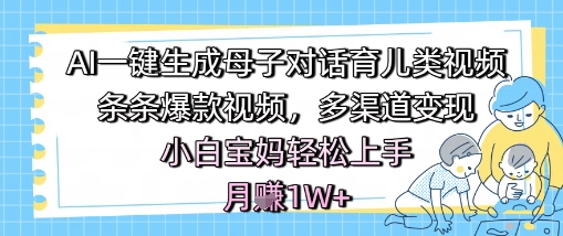 AI一键生成母子对话育儿类视频，条条爆款视频，多渠道变现，小白宝妈轻松上手，月入1W+-来友网创