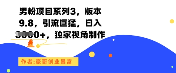 男粉项目系列3，版本9.8，引流巨猛，日入1k+，独家视角制作-来友网创