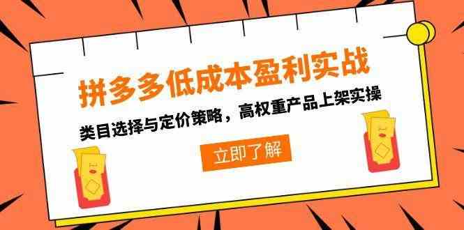 拼多多低成本盈利实战，类目选择与定价策略，高权重产品上架实操-来友网创