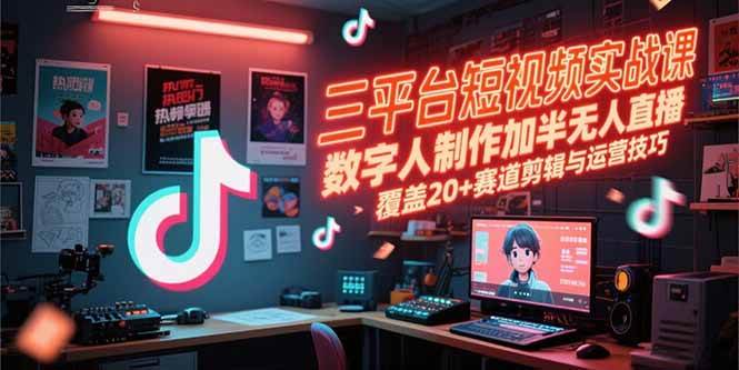 （15265期）三平台短视频实战课，数字人制作加半无人直播，覆盖20+赛道剪辑与运营技巧-来友网创