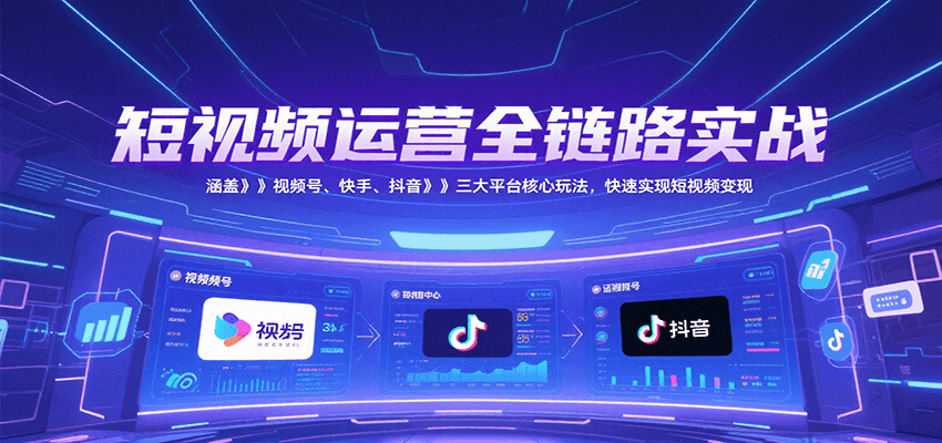 短视频运营全链路实战，涵盖视频号、快手、抖音三大平台核心玩法，快速实现变现！-来友网创