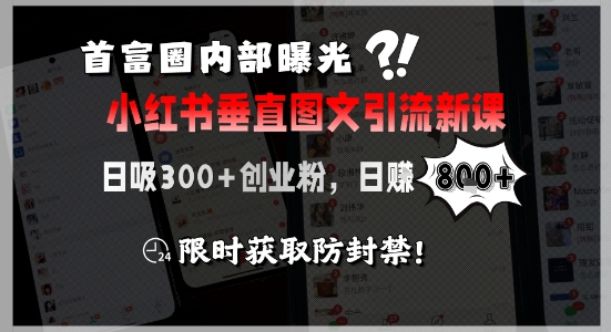 首富圈内部曝光小红书垂直图文引流新课，日吸300+创业粉，日入8张+，限时获取防封禁-来友网创