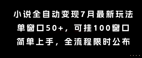 小说全自动变现7月玩法，单窗口50+，可挂100窗口，简单上手，全流程限时公布【揭秘】-来友网创