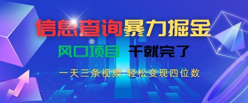 信息查询暴力掘金，一天三条视频，轻松变现四位数，风口项目干就完了【揭秘】-来友网创