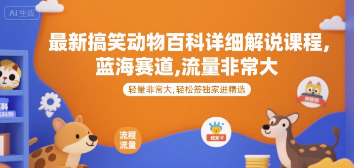 最新搞笑动物百科详细解说课程，蓝海赛道，流量非常大，轻松签独家进精选-来友网创