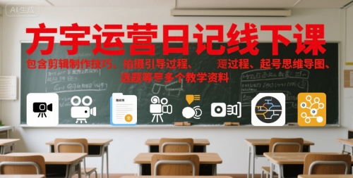 方宇运营日记线下课，包含剪辑制作技巧、拍摄引导过程、起号思维导图、选题等多个教学资料-来友网创