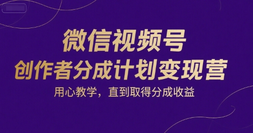 微信视频号创作者分成计划变现营，用心教学，直到取得分成收益-来友网创