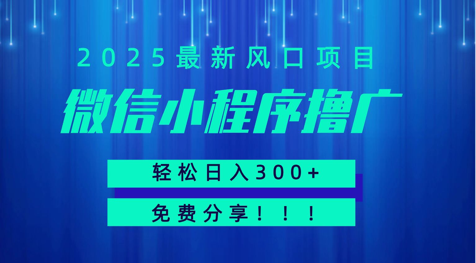 微信小程序撸广，最新风口项目，日入300+ 免费分享 可批量操作 小白可轻松上手！！-来友网创